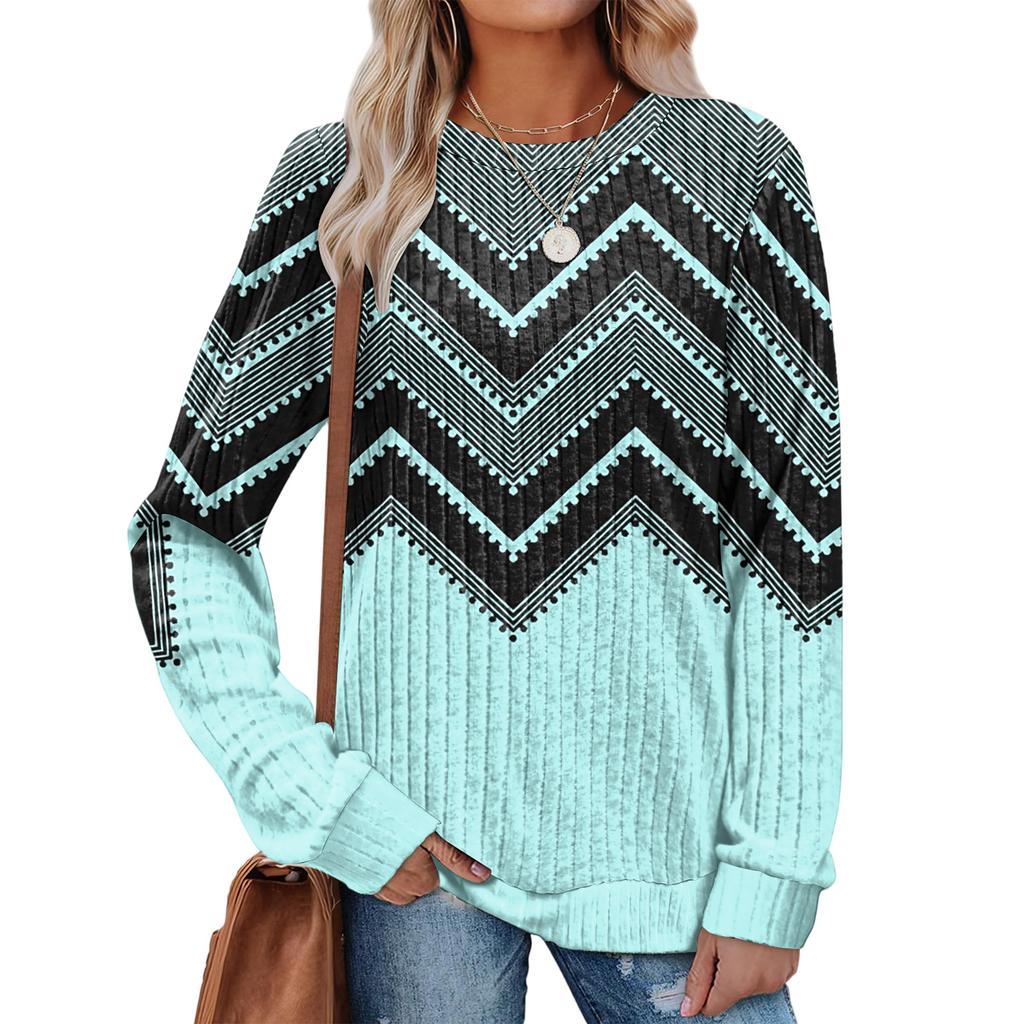 Fashionable Women's Long Sleeved Gradient Floral Print Lightweight Sweater With Loose Round Neck Top