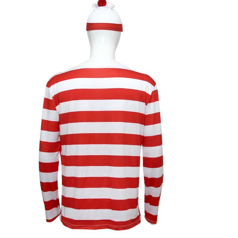 Fantasia Cosplay do Onde Está Wally com Tecido de Malha para Role Play de Anime Adultos e Crianças