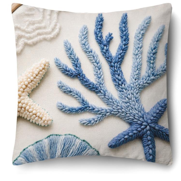 

1/4pcs Coastal Ocean Themed Throw Pillow Covers Blue Coral Starfish Decorative Pillowcases for Home Living Room Bedroom Sofa 45x45cm-1pcs