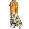 Women Vintage Print Patchwork  Short Sleeve Summer Plus Size Maxi Dress