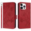 For iPhone 16 Pro Max Case Rose Imprinted RFID Blocking Leather Phone Cover with Strap