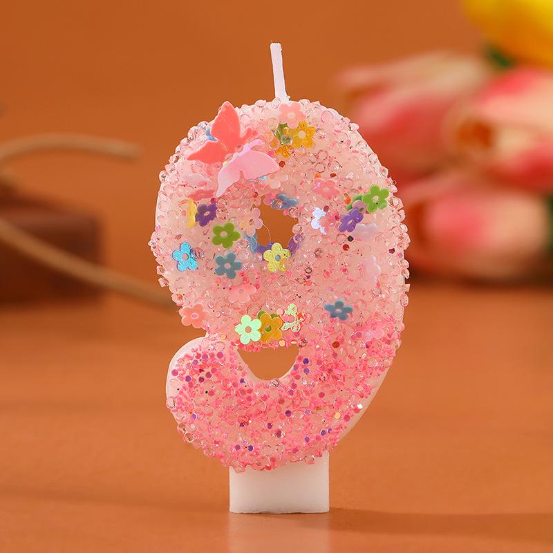 

Романтическая розовая градиентная свеча-цифра с блестками в виде бабочки и цветка для украшения торта на день рождения Butterfly Love