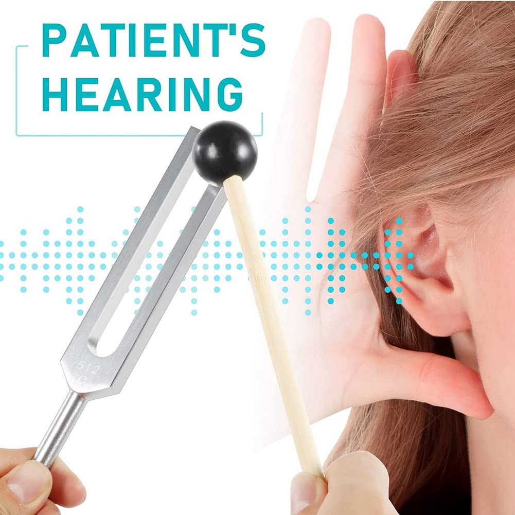 Dovhmoh (128Hz, 256Hz, 512Hz) Tuning Fork Set with Tuner Metronome and Reflex Hammer for Chakra Healing, Sound Therapy, and A-Repair