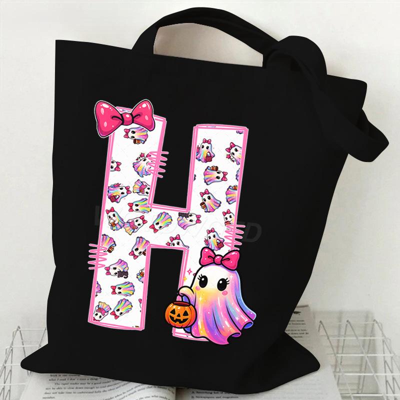 Halloween personalized print student canvas bag tutoring bag 26 letters fashion shoulder bag women large capacity