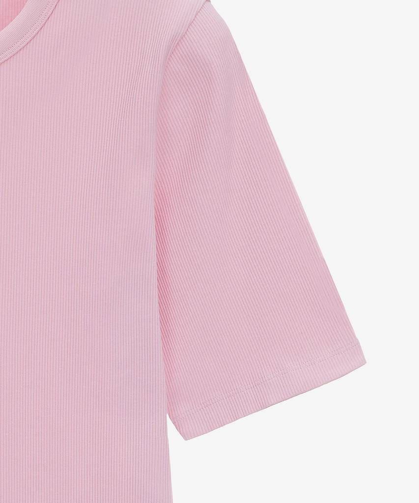 BASIC HOUSE Women'S Ribbed Short Sleeve T-Shirt Pink Lyts3201