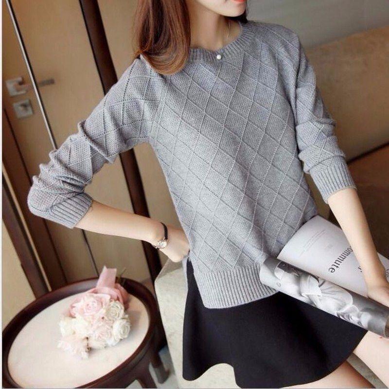 Knitwear Women Loose Round-neck Pullover for Women Long-sleeved Casual Solid-color Sweater Korean-style Spring and Autumn Top