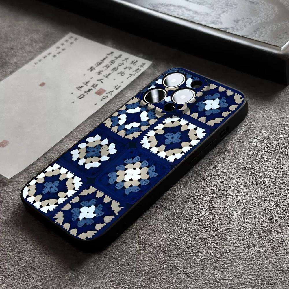 Granny Square Crochet Phone Case For 14 Pro Max For Apple Iphone 16 15 Po Max 12 Mini 11 13 Pro Xr X Xs 8 7 Plus Back Cover