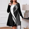 Plus Size Women's Gradient Print Casual Spring/Autumn Pocket Round Neck Long Sleeve Dress