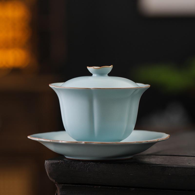 High-Grade Celadon Gaiwan: Anti-Scald Ceramic Kung Fu Tea Set for Home Use, Large Size