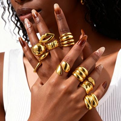 Bagues Épaisses Dôme Imperméables en Acier Inoxydable pour Femmes, Bague Géométrique Plaqué Or Esthétique Bijoux de Mode