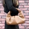 Genuine Leather Cloud Bag With Ruched Design Soft Pillow Shape Handheld Tote Daily Streetwear Use