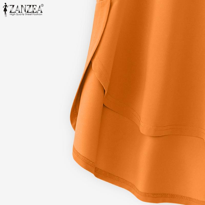 ZANZEA T-shirts Casuais Femininas de Gola Redonda, Bainha Irregular Soltas de Manga Curta