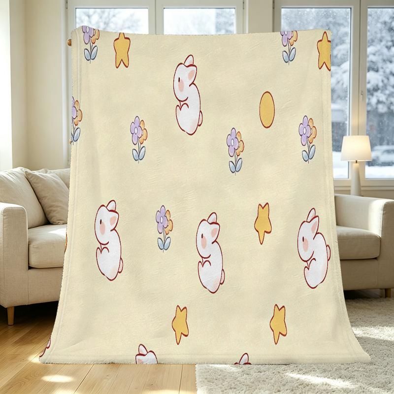 Lightweight Rabbit Cartoon Flannel Throw Blanket – Soft, Warm Cozy Blanket for Home, Car, Holiday (Christmas, Halloween), Portable, Decorative.