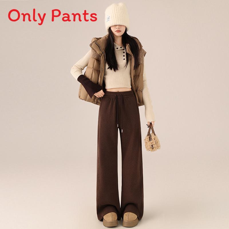 Winter Wool Cashmere Blend High Waist Wide Leg Pants For Women With Pockets And Drawstring