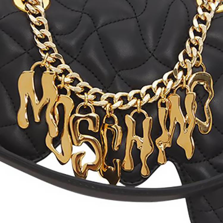 Moschino Creative Magnetic Closure Diamond Pattern Leather Tote Shoulder Bag Women Bags Black A75438002-1555
