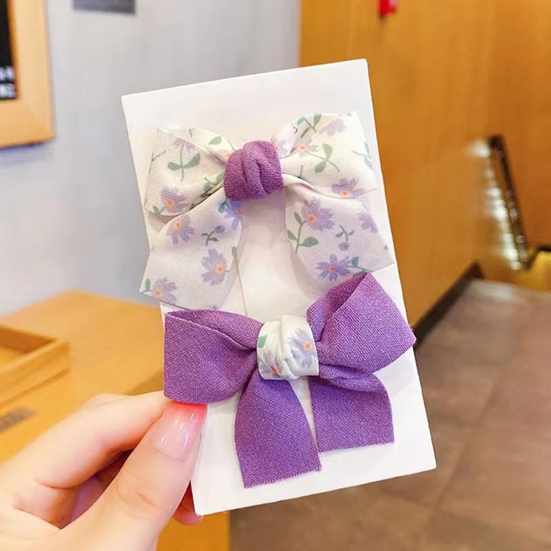 New 2Pcs Children's Bow Flower Hair Clips Korean Girls Side Bangs Hair Clips Sweet Girls Cute Headwear