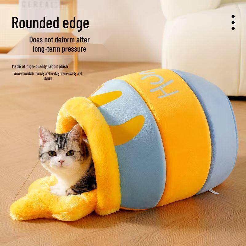 Honey Pot Semi-Enclosed Cat & Dog House: Warm, Soft, Breathable Bed for Winter