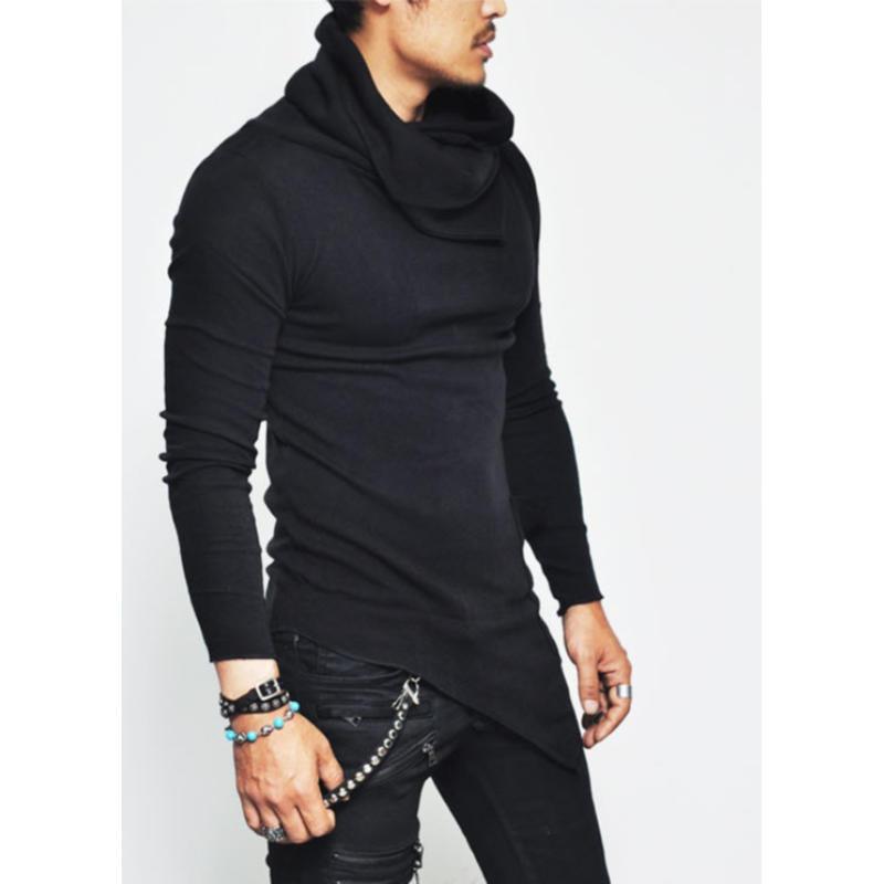 Autumn Winter Fashion Men's Plus Size Irregular Turtle Shirring Pocket Long Sleeve Personality T Shirt