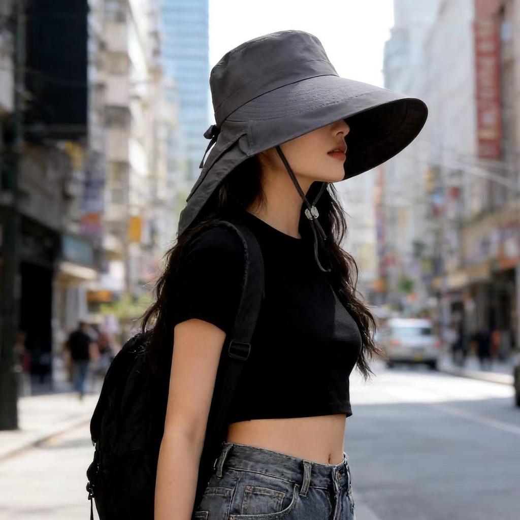 Korean Style Wide Brim Sun Hat Solid Color Women Bucket Hat Fashion Sun Protection Hat Outdoor