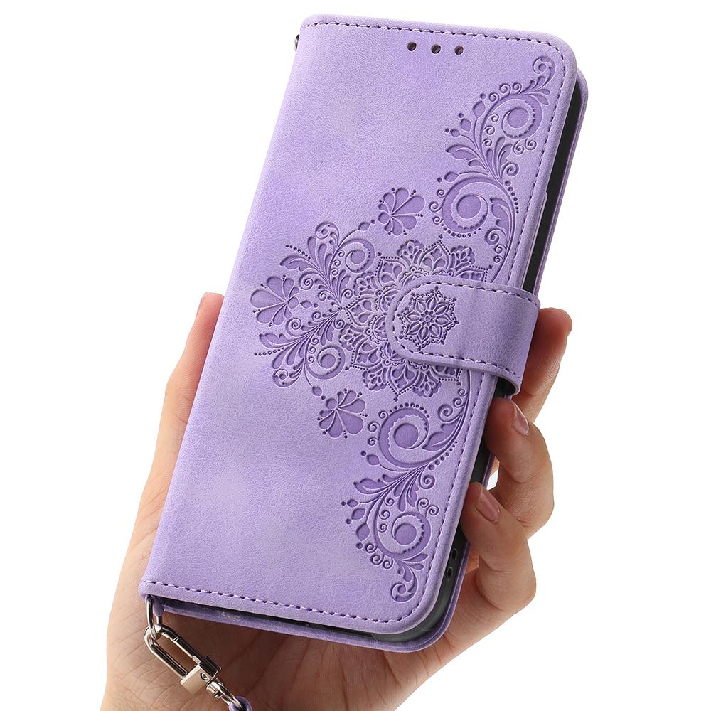 For Samsung Galaxy S25 Case Flower Pattern PU Leather Wallet Phone Cover with Strap
