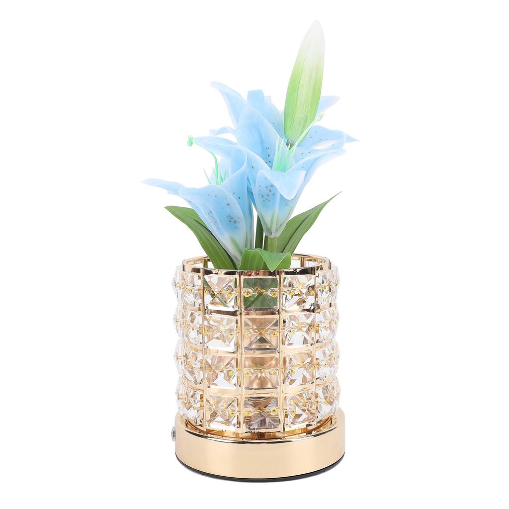 Crystal Flower Lamp Rechargeable 3 Color Modes Artificial Lily Touch Dimmable Bedside Lamp for Night