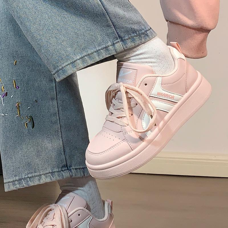 Warrior 2025 Women's Pink Canvas Sneakers: Retro Hong Kong Style, Thick Sole, Breathable, Versatile Casual Design