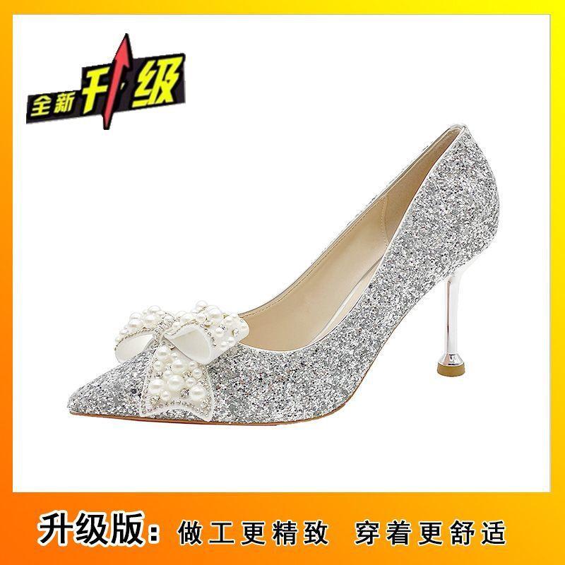 Fairy bridesmaid crystal shoes wedding high heels with evening dress pointed wedding shoes bride shoes new in spring and autumn 2025