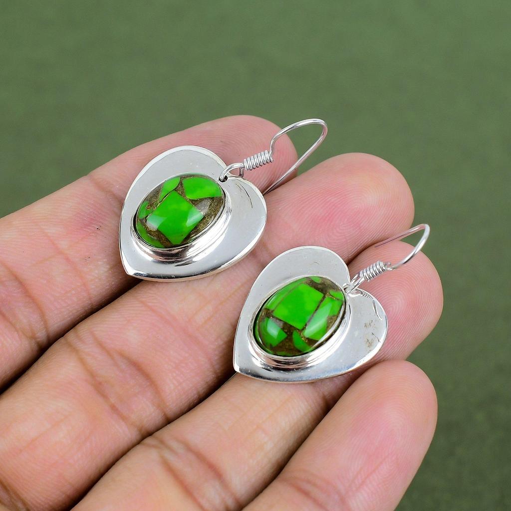 Copper Green Turquoise Earring 925 Sterling Silver Earring Handmade Jewelry Gemstone Earring Gifts For Her Dangle Earring Turquoise Jewelry