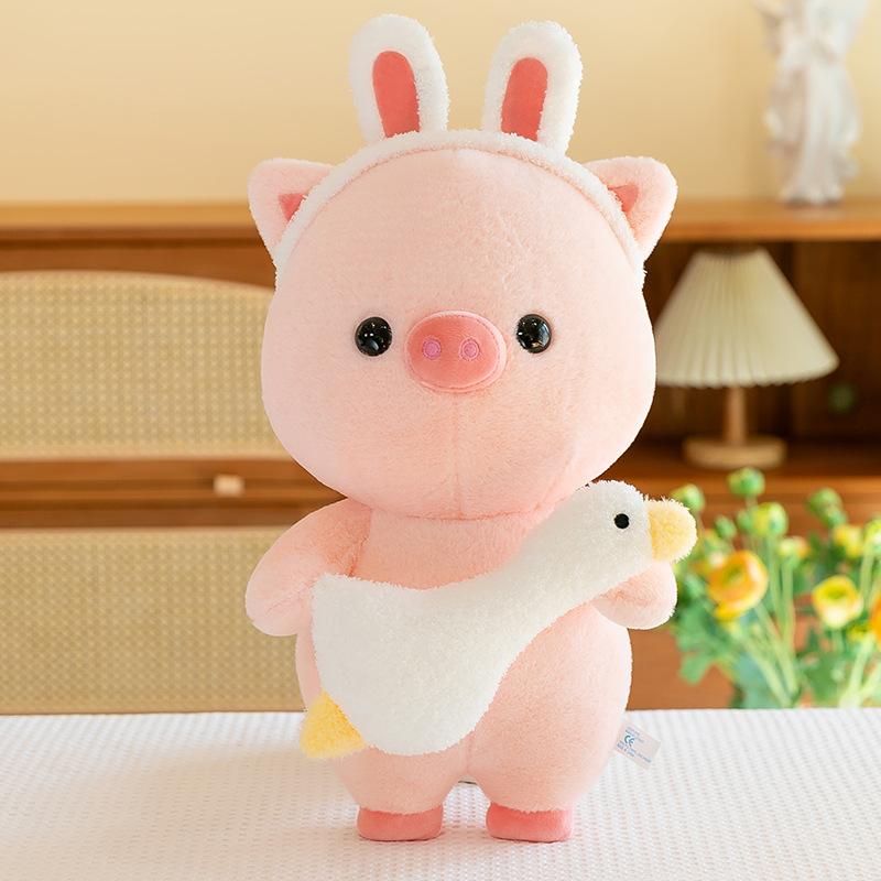 Cute goose hug pig plush toy simulation cute pink piglet sleeps with soothing pillow doll girl birthday gift