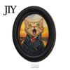 Modern Wood Wall Decoration Abstract Art Cat Decor, Oval 2D Framed Funny Painting Contemporary Birch Print, Vintage Ornament for Living Room