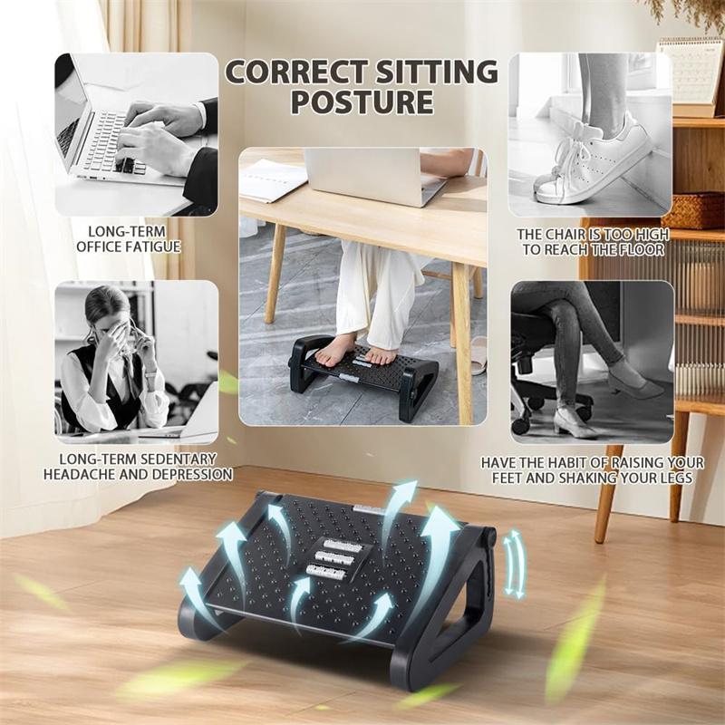 Six Heights Adjustable Foot Rest For Under Desk, Under Desk Footrest With Foot Massage Roller, Chair Footrest For Leg Rests