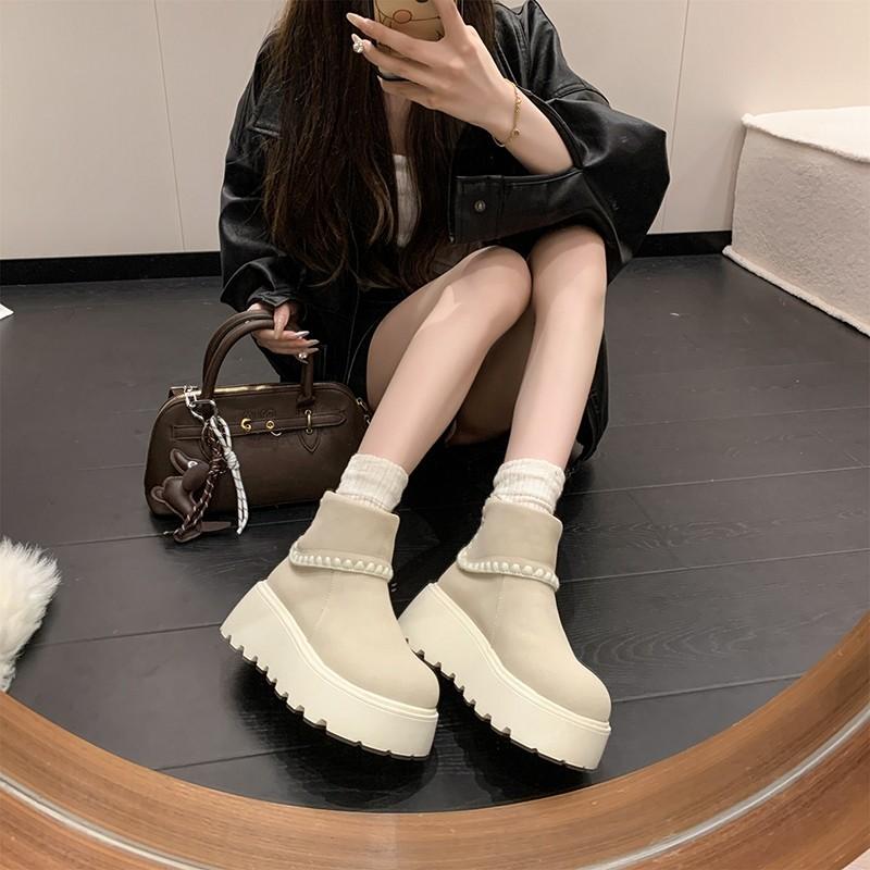 Fashion Retro Thick Bottom Ankle Boots Autumn Women's High Heel Height Increase Punk Booties Fashion Non-Slip Designer Platform Shoes
