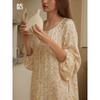 2024 Rayon Satin Long Sleeves Cardigan over the Knee Nightdress Robe Pastoral Print Korean Pajamas plus Size Homewear