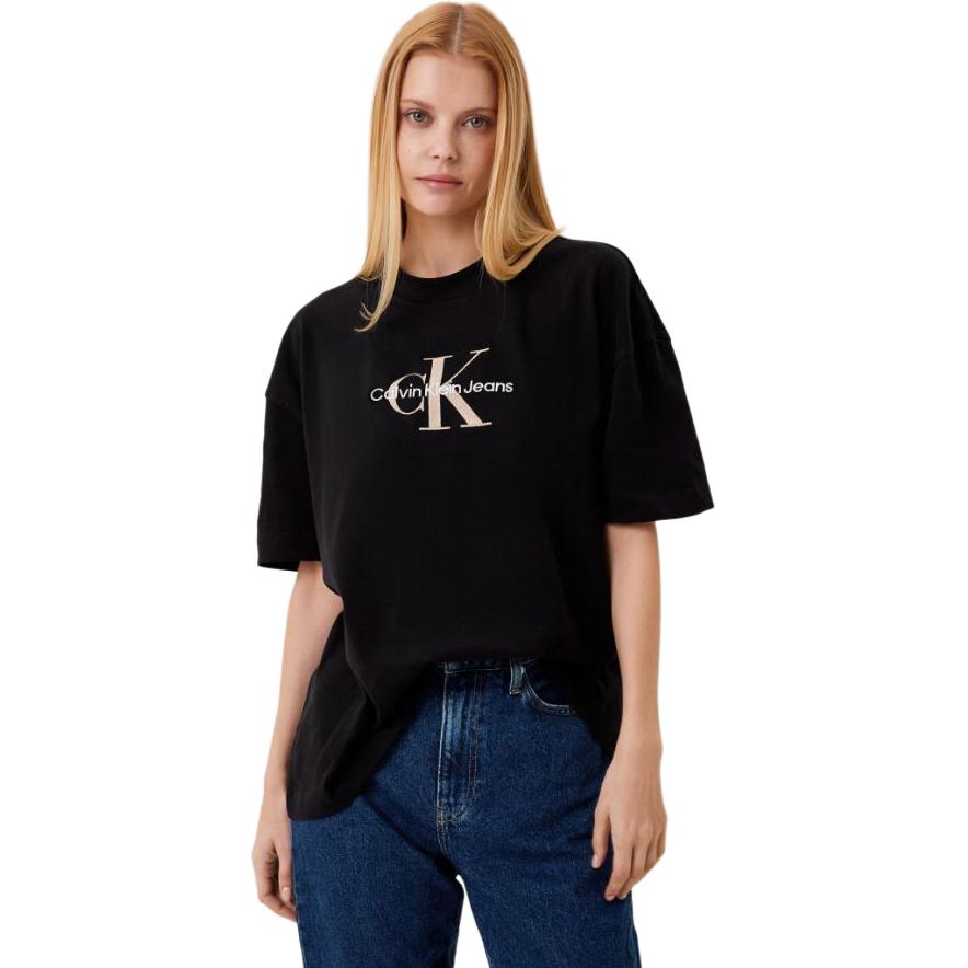 

Calvin Klein Минималистичный свитер с круглым вырезом и принтом букв, футболка с коротким рукавом, женские топы, черный цвет J20J222022-BEH S