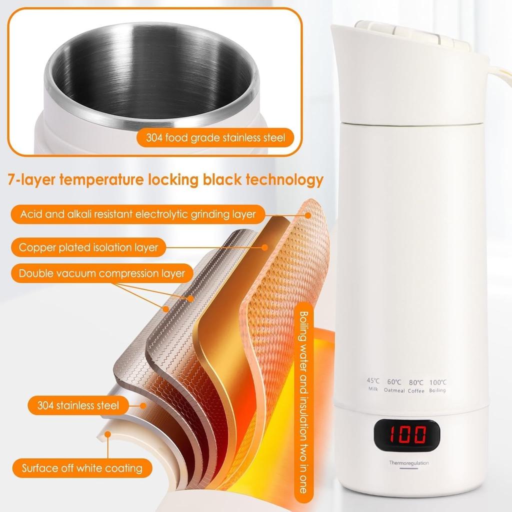 Travel Kettle, 300 ml Small Kettle, 300 W Quick Boil Mini Portable Electric Water Cup Mi T4 Adjustable Temperature Levels and Automatic Shut-Off