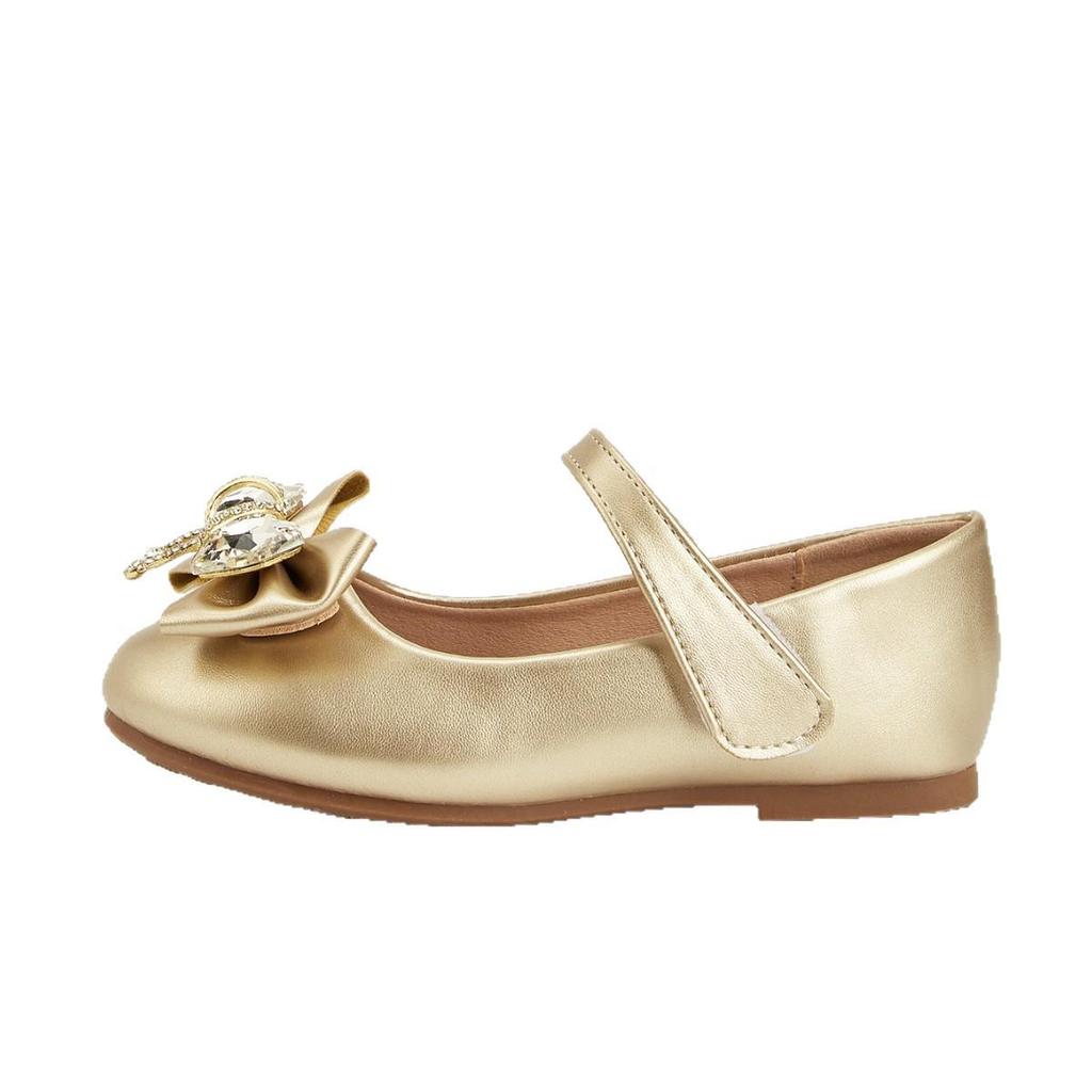 Lente 2026 Prinsessenschoenen voor Meisjes - Ronde Neus met Kristallen Gesp en Strikdetail in Leer.