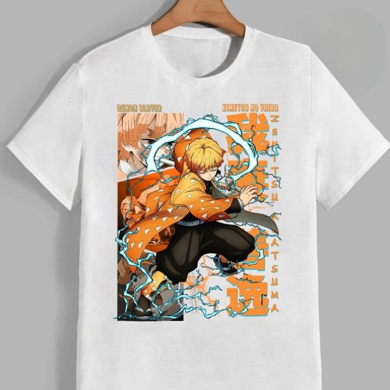 Demon Slayer Agatsuma Zenitsu T Shirt Summer Cotton Men Women Top Tee Streetwear Casual Trend Oversize Loose Short Sleeve HipHop