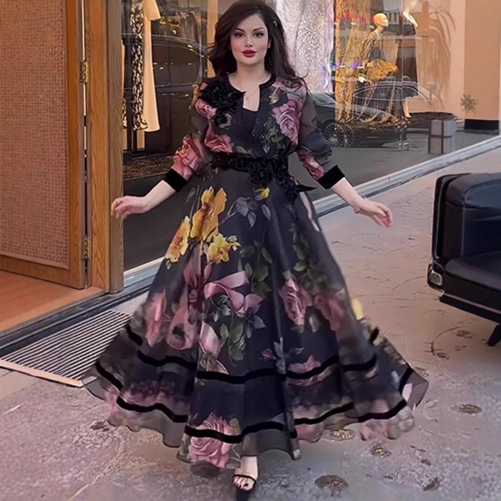 

2025 Autumn Printed Fashion Loose Long Sleeve Dress for Women L