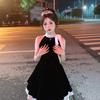 French pure desire temperament high waist and thin bow sleeveless dress small black short skirt