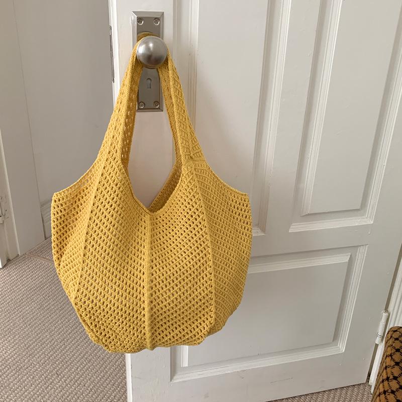 Korean Retro One-Shoulder Woven Beach Tote - Crochet Handbag