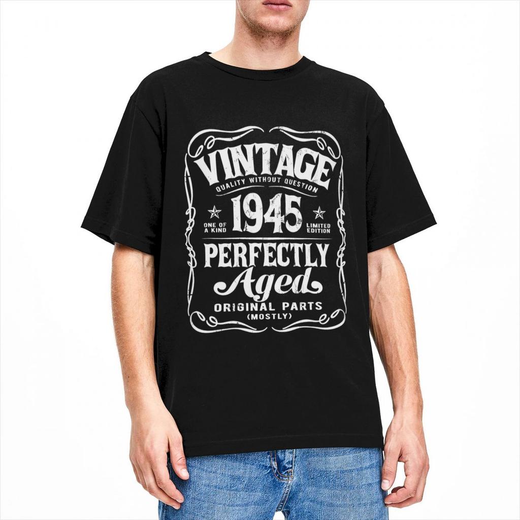 Vintage Born In 1945 Original 80th Birthday Accessories Unisex T Shirt Pure Cotton Tee Graphic Printing T-shirt Clothes