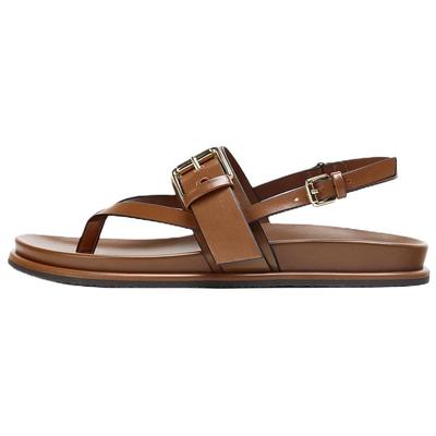 Pu Buckle Vintage One Strap Sandals 2.5cm Women Sandals Brown 2633610105