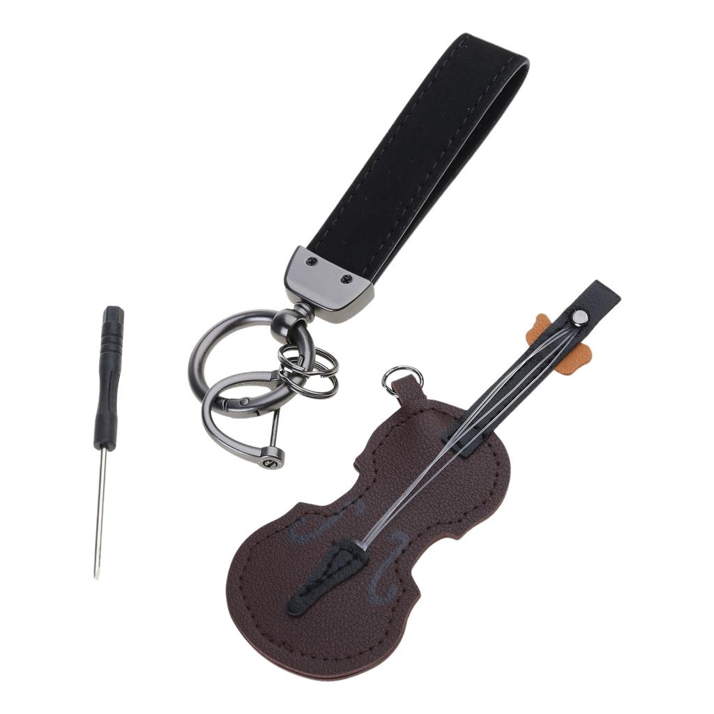 Vintage Leather Violin And Guitar Keychain Miniature Musical Instrument Keyrings Pendant Accessory For Music Lovers