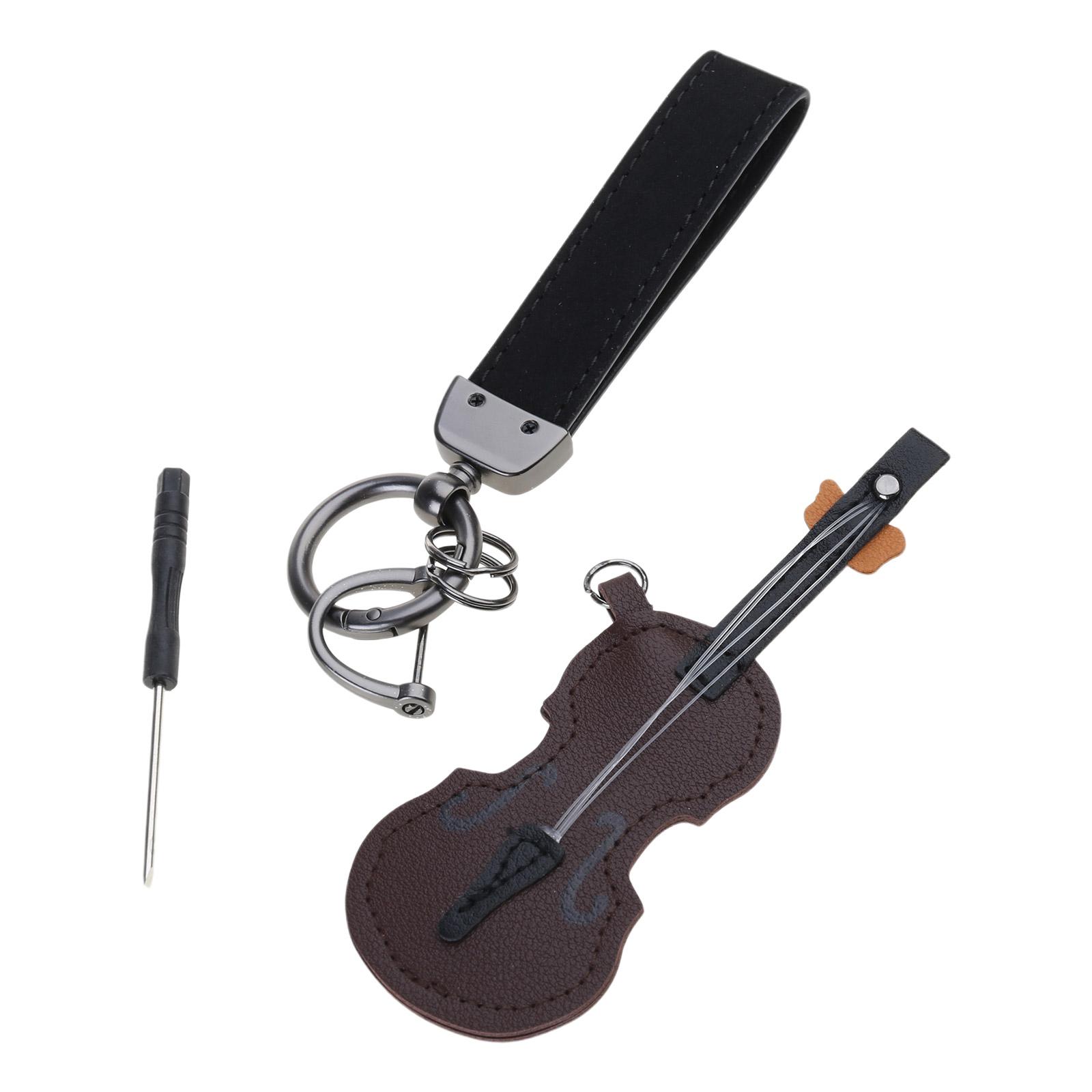

Винтажный кожаный брелок для ключей в виде скрипки и гитары, миниатюрный музыкальный инструмент, брелоки-подвески, аксессуар для любителей музыки 1