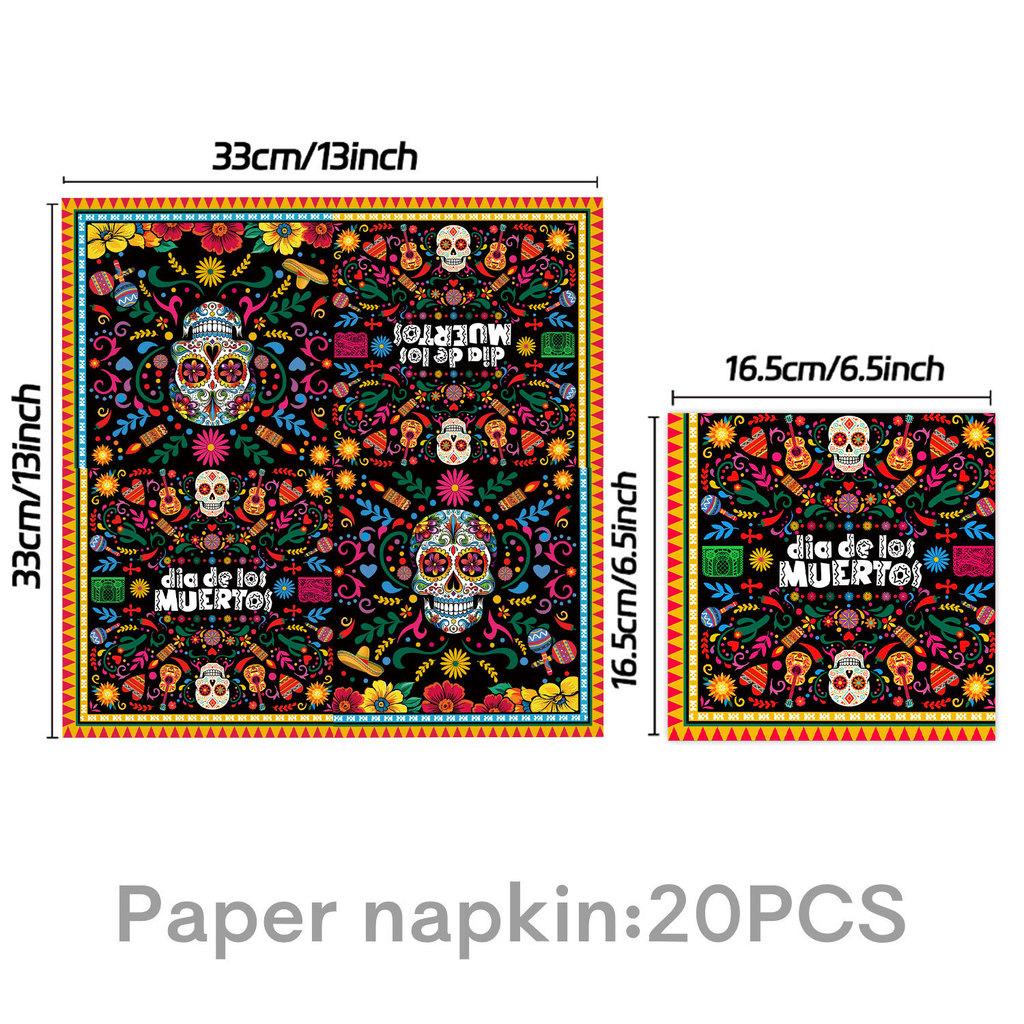 Mexican Day Of The Dead Party Decor Banner And Tableware Set With Paper Plates For Festive Celebrations