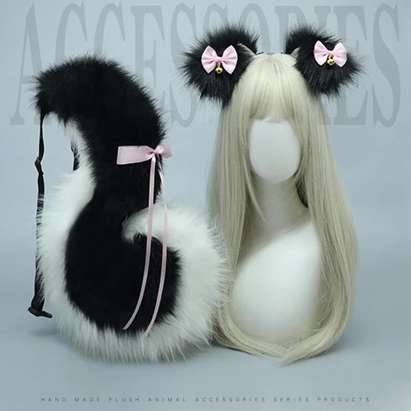 Handgefertigtes Halloween-Cosplay-Set für Mädchen Anime Flauschig Niedlich Fuchs Katze Wolf Ohr Schwanz Haare Tier Lolita Party Show Zubehör Cosplay