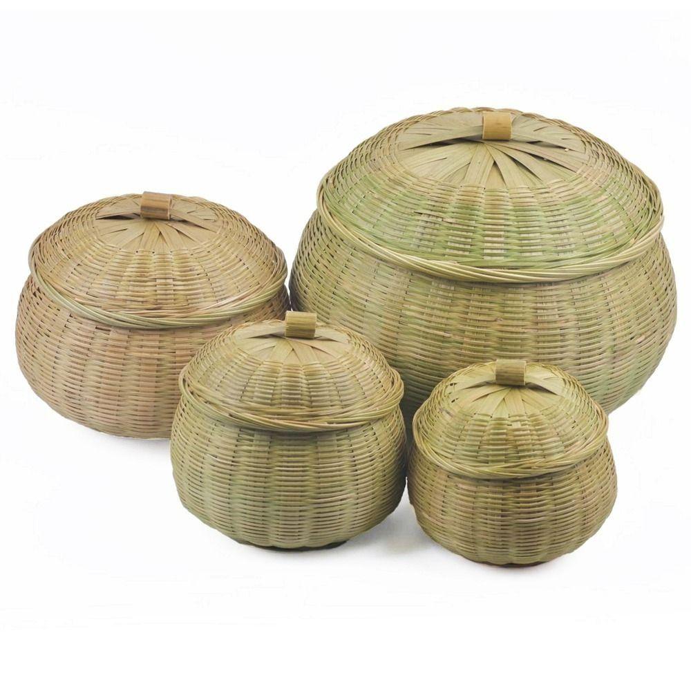 Multi-Purpose Round for Home Picnic Food Bread Table Decorative Durable Wicker Tray Storage Basket Rattan Box with Lid