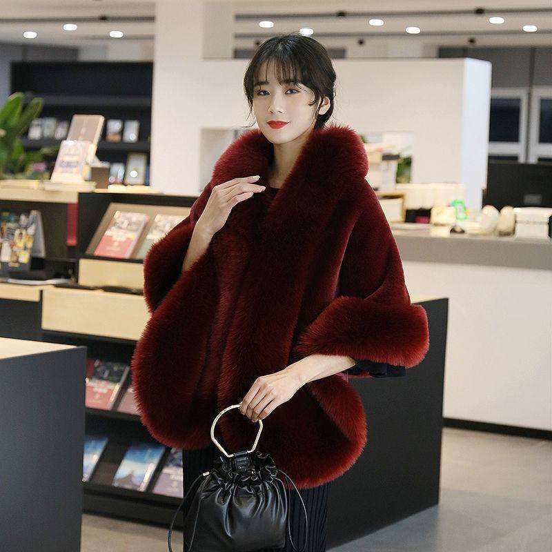 Wedding Shawl Women's Autumn and Winter Imitation Fox Hair Mink Fur Coat Bride Wedding Dress Fashion Warm Cheongsam