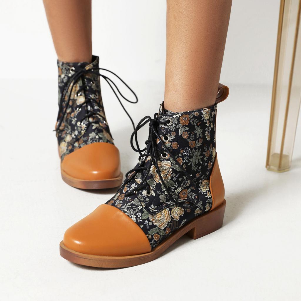 Flat Heel Short Boots Lace-Up Large Size Women's Shoes Round Head Fashion-Women's Boots British Martin Boots