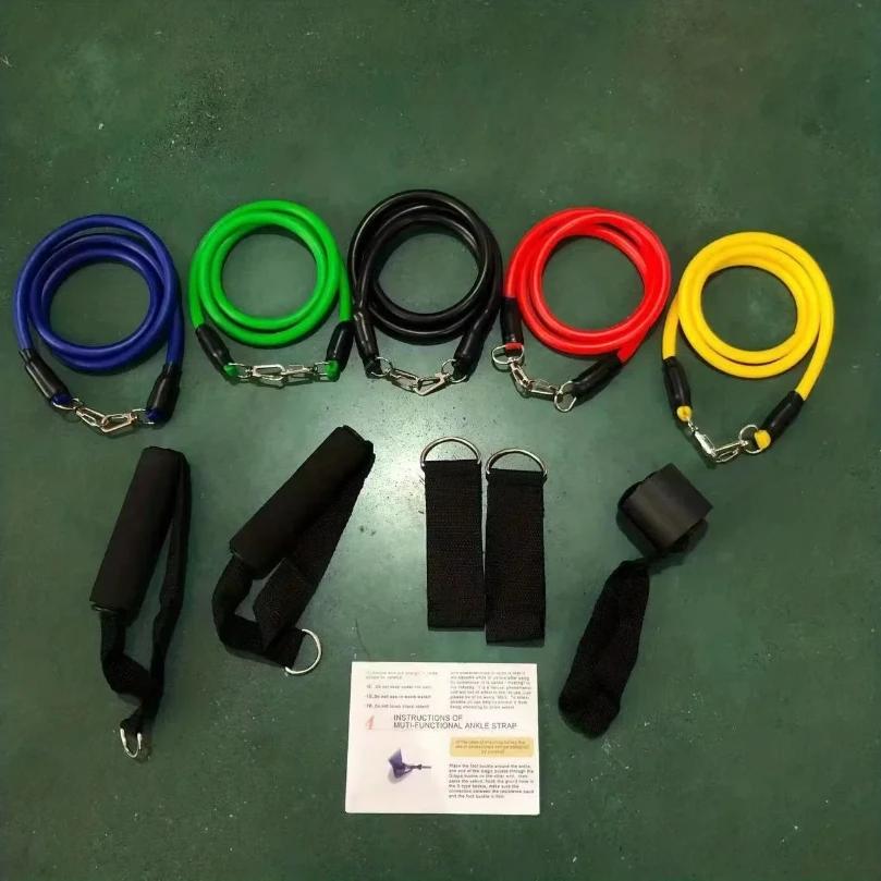 11Pcs Tpe Resistance Bands Set With Door Anchor Handles Carry Bag Legs Ankle Straps For Workout